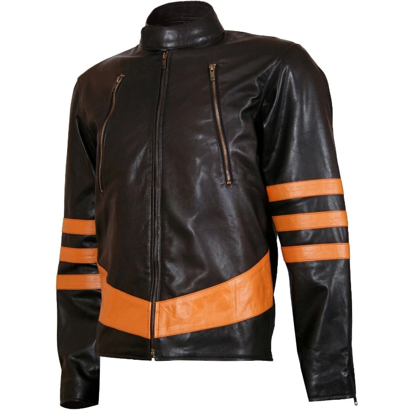 

Men's Moto Biker Genuine Lambskin Real Leather Jacket Stylish Striped Coat