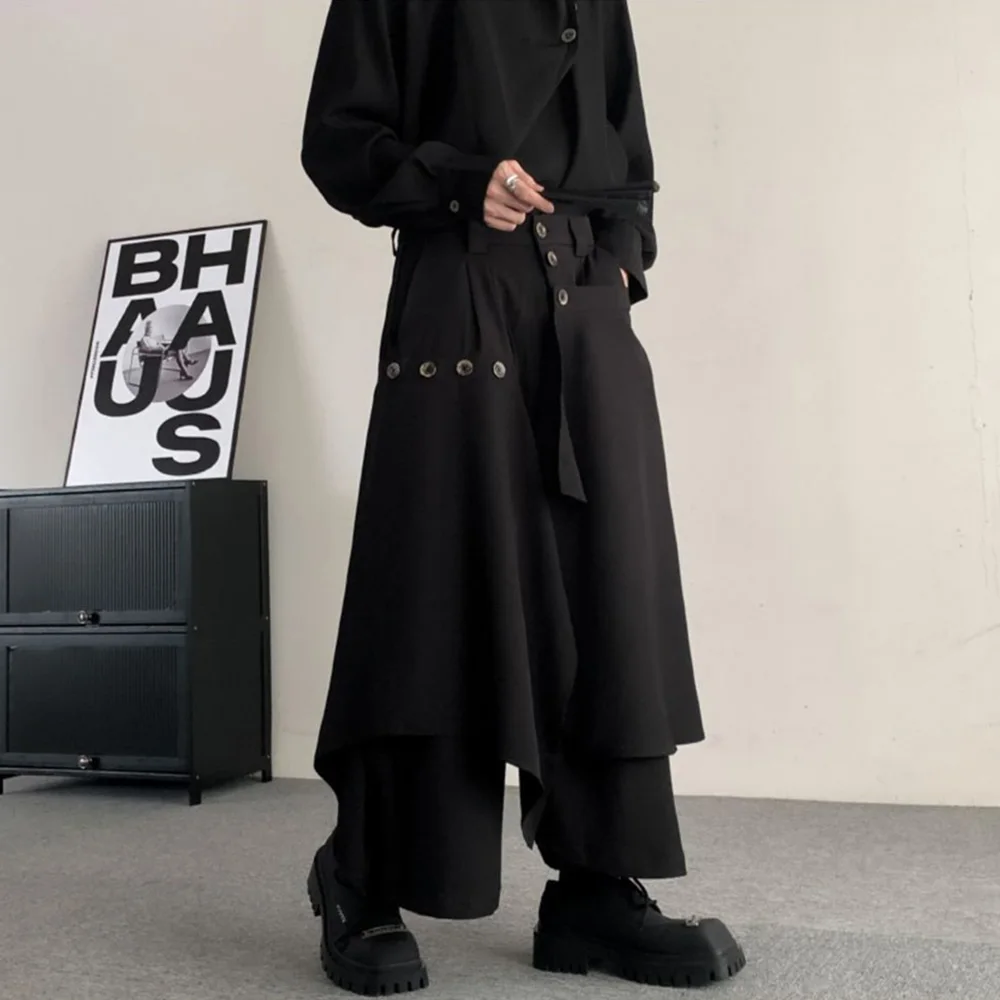 Y2k doppels chichtige unregelmäßige lässige Rockhose geschlechts lose japanische Streetwear Seitens aum Design vielseitige Samurai Rock Unisex