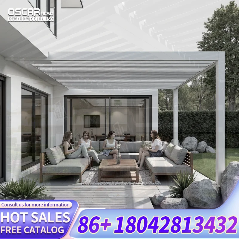 Motorized Bioclimatic Aluminum Shading Structure Outdoor Wall Mounted PVDF Shelter Courtyard Garden Villa pergola