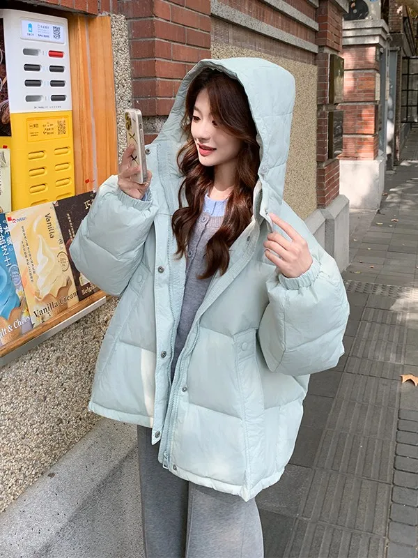 

Korean Sle ort Lightweight Blue down Jaet Women's Thi Warm Slimming Outerwear Winter Commute Faion Straight Cut