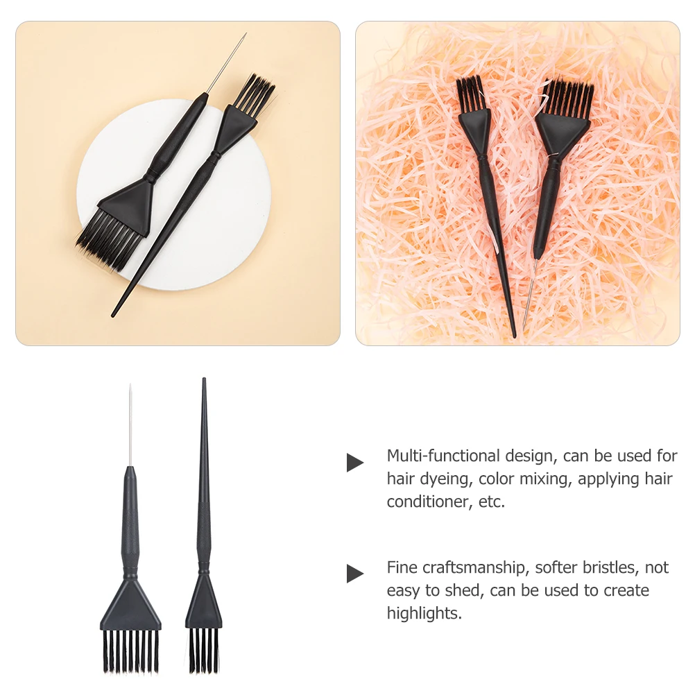 

2pcs Hair Dye Brush Set Travel Size Stainless Steel Applicator Soft Bristles Easy Clean Multi Functional Suitable For Home