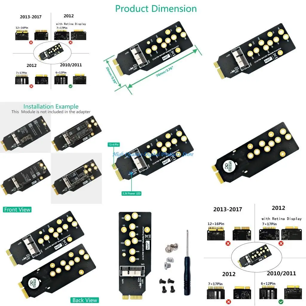 

U2JE For BCM94360CD BCM94331CD BCM94360CS BCM94360CS2 BCM943224PCIEBT2 12+6 Pin Bluetoothcompatible Wireless Card Module