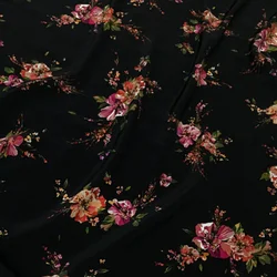 1 meter 100% Mulberry Silk 19 momme Crepe Silk Fabric Black with Small Floral Printed 135cm 53
