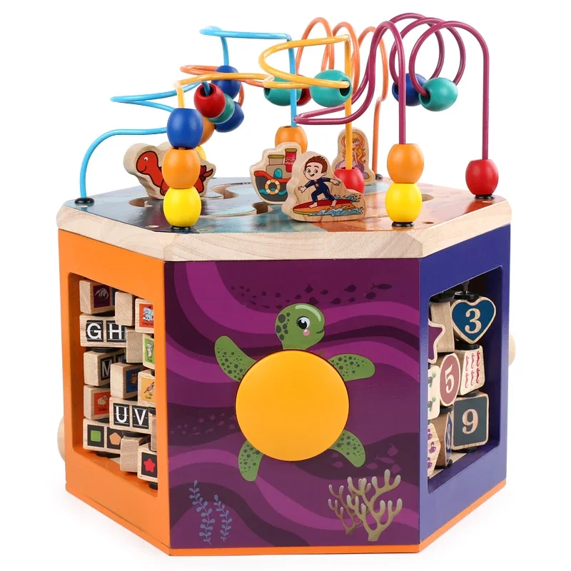 For Multi Function 6 Sides Diy Educational Mini Abacuse Maze Beads Kids Wooden Activity Cube Toy