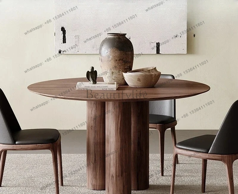 FG10Designer round dining table Nordic solid wood small apartment retro black walnut home medium and ancient style
