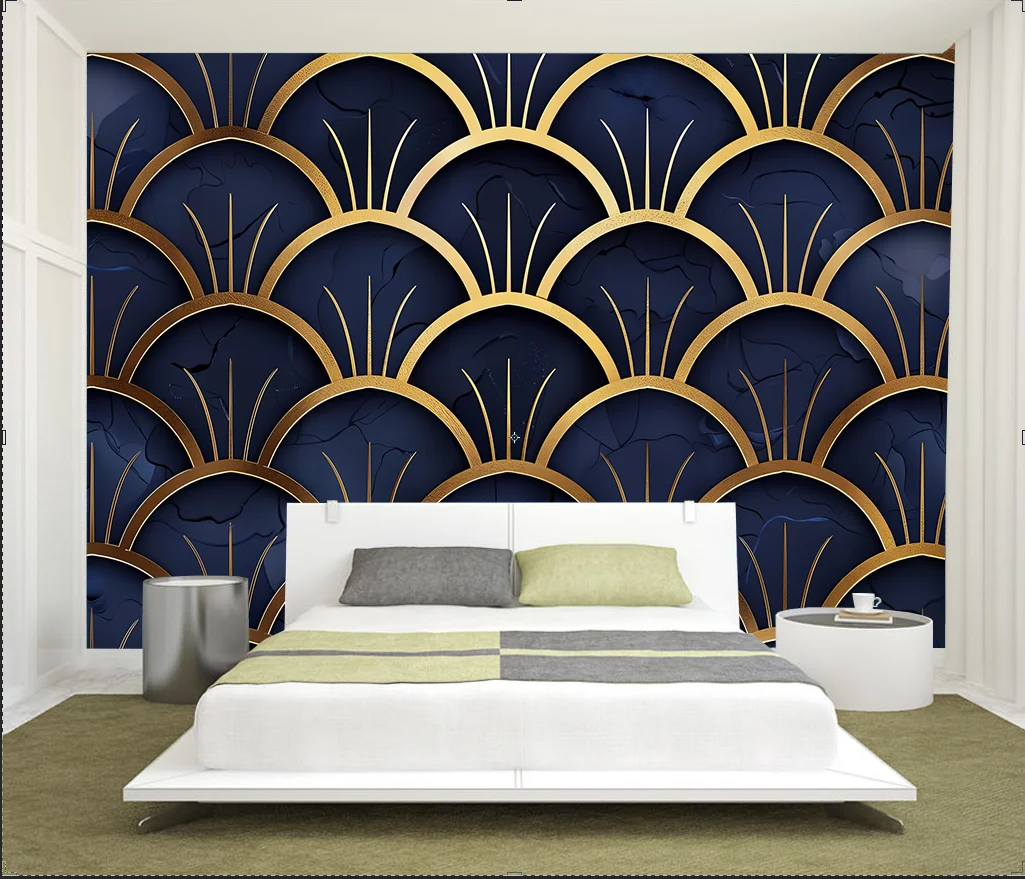 

Custom size mural geometric fan pattern tile background wall home decoration Moroccan pattern mural 3d wallpaper Decorative