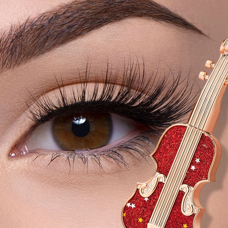 Violin Shaped Mascara - Glitter Red Design, Unique Musical Instrument Appearance, Long-Lasting Formula,Ideal for Eye Makeup Look