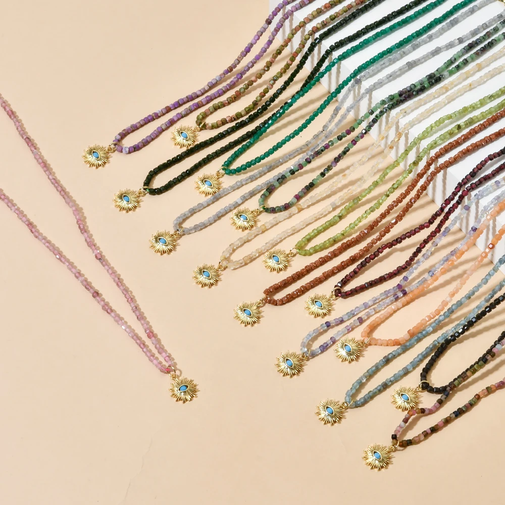 ZMZY, joyería bohemia de 2mm, gargantillas de piedra Natural, colgante de ojo de sol, collares cuadrados de cristal de cuarzo, joyería para mujer