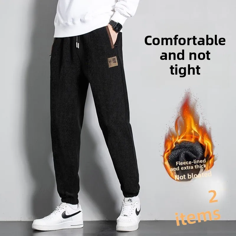 

Men's Winter Thiened Fce Lined Dstring Sports Sweatpants Loose Comfortable Casual Trousers for Autumn And Winter