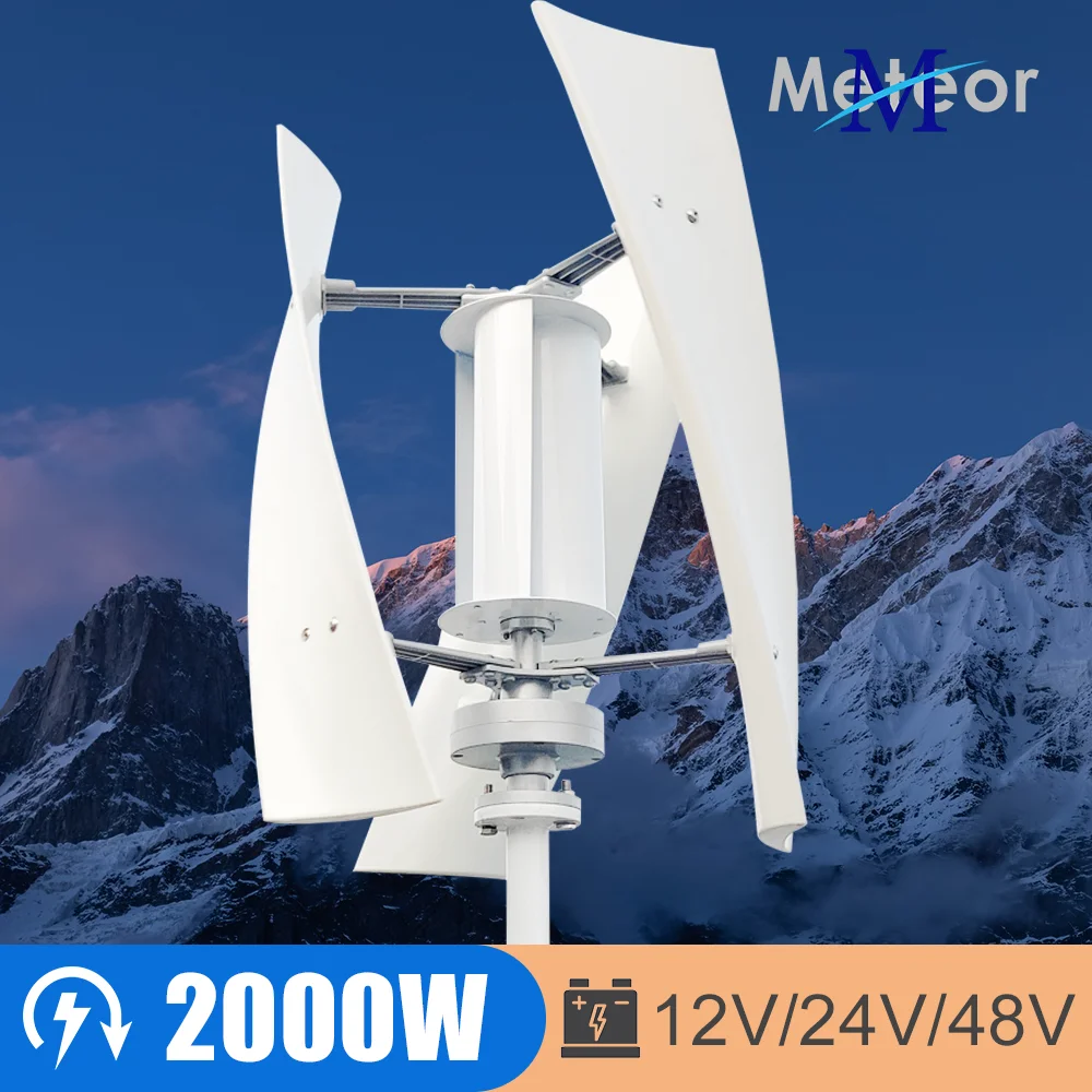 2000W Vertical Axis Wind Turbine 12V 24V 48V Residential Windmill Wind Power Generator For Home Low Noise Free Energy Camping