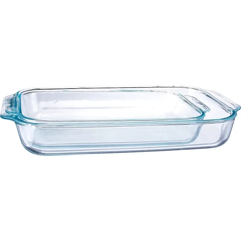 Basics Clear Oblong Glass Baking Dishes, 2 counts Value Set - 3qt & 2qt - Original Genuine