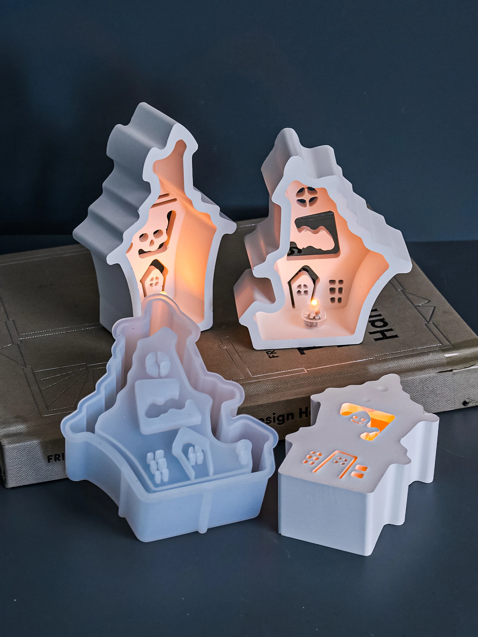 Halloween Geist Haus Stimmung Lampe Silikon Form DIY Leuchter Teelicht Halter Ornamente Casting Gips Harz Formen Wohnkultur