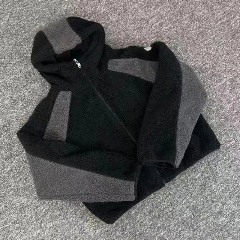 

Mertra Jackets 25SS American High Street Classic Logo Spliced Color Fleece Zipper Cotton Jacket Hooded Lamb Wool Coat Tops