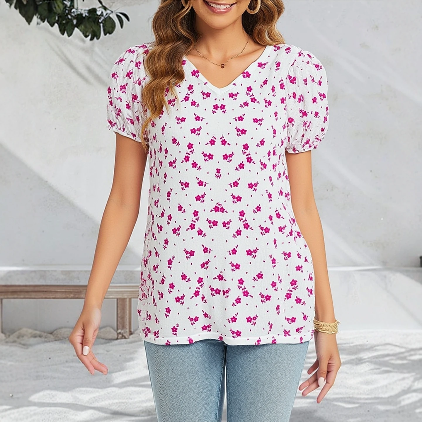 

Women Short Sleeve Plus Siz Print Crops Tops Ins New Fashion Casual Loose Viscose T-shirts Ladies Tee V-neck Pullover Sweatshirt