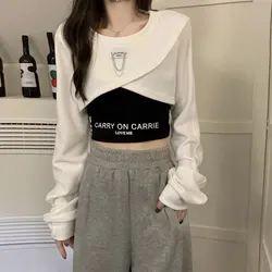 Casual Irregular Round Neck Sweatshirts Spring Autumn Two Piece Set Long Sleeve Female Clothing Fashion Patch Designs Pullovers