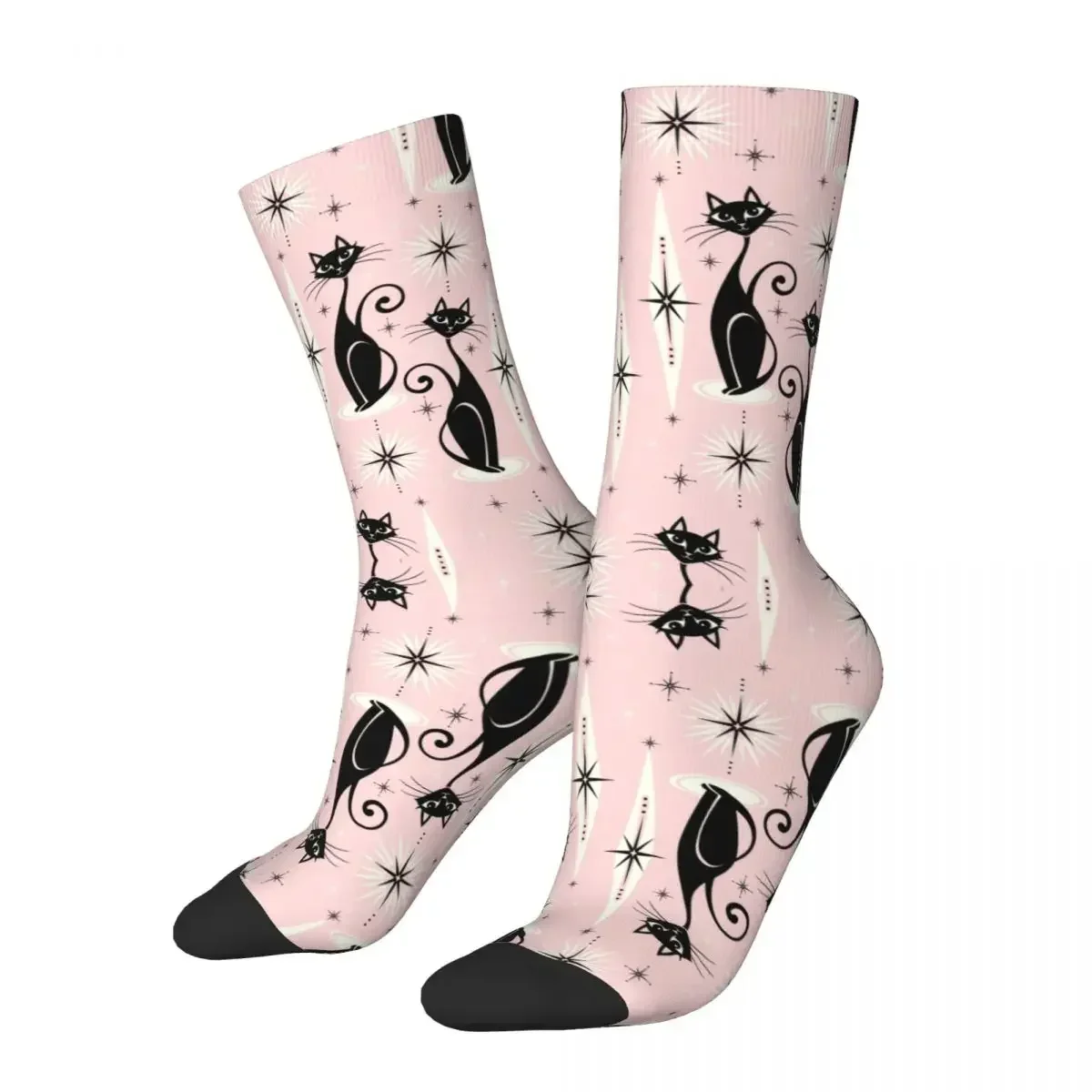 Mid Century Meow Retro Atomic Cats Socks Harajuku Sweat Absorbing Stockings All Season Long Socks Accessories for Unisex Gifts