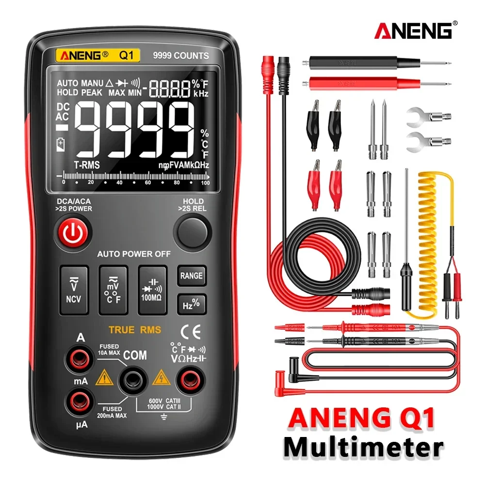 

Цифровой мультиметр ANENG 9999 Q1 True RMS, профессиональный измеритель, тестер транзисторов, конденсаторов, NCV, LCR-метр для DIY-проектов