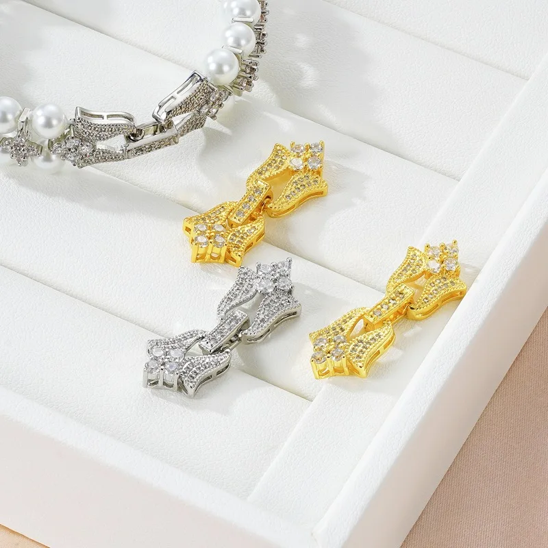 

1pcs Copper Plated 18K Gold Pearl Necklace Double Row Connecting Buckle Bracelet Sweater Chain End Clasp DIY Jewelry Accessories