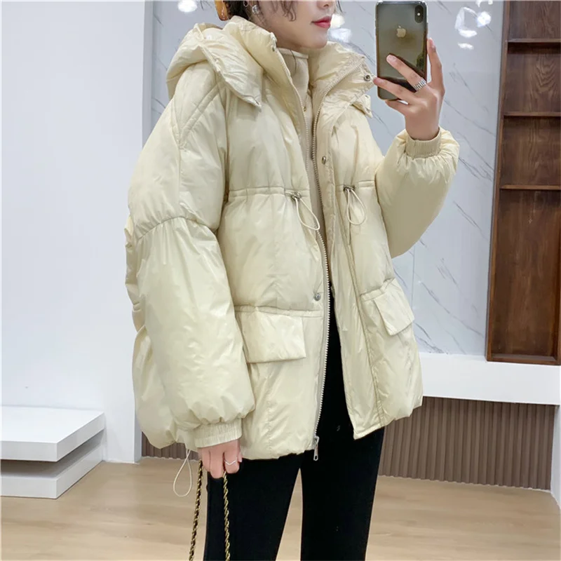 Casual Hooded Drawstring Cotton Clothes Winter Jackets Coats New Korean Loose Warm Parkas Girls Outerwear bd277