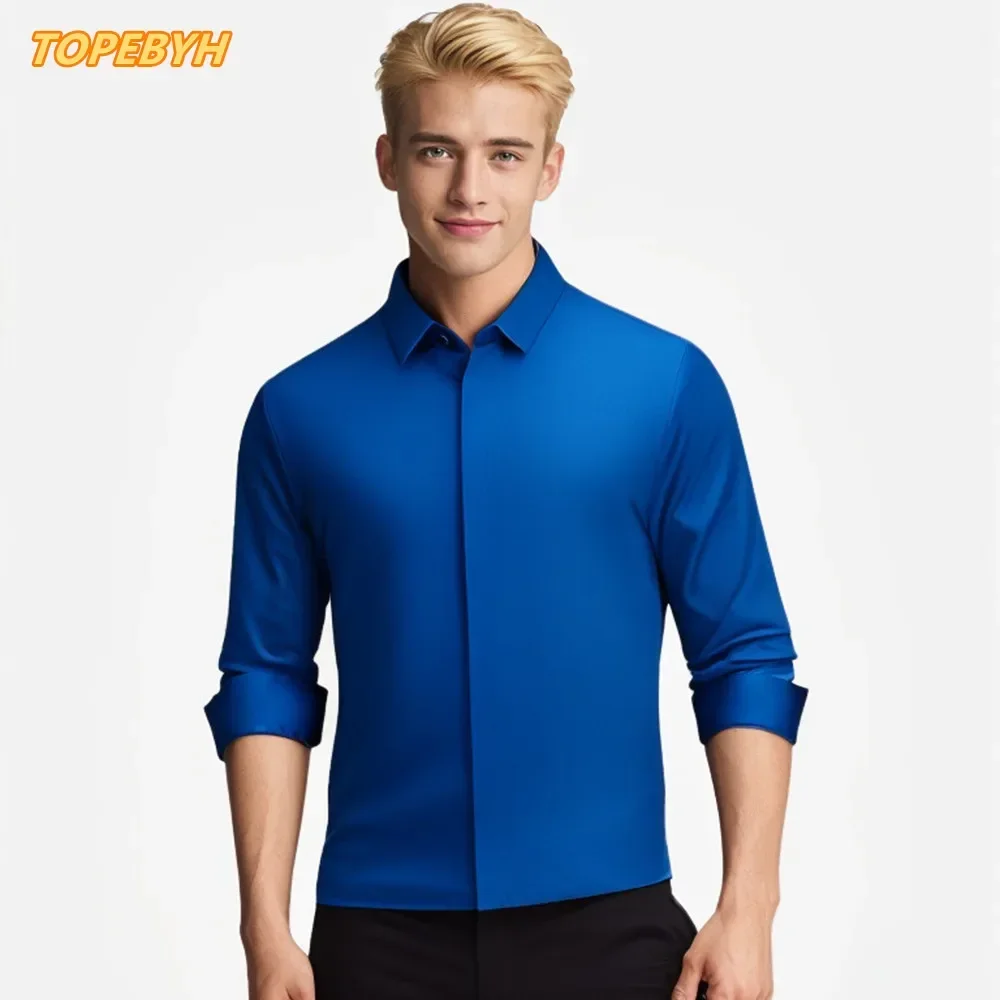 2025 High Quality Traceless Process Men's Seamless Shirt Without Pilling or Fading  Versatile Men's Hide Button Shirt