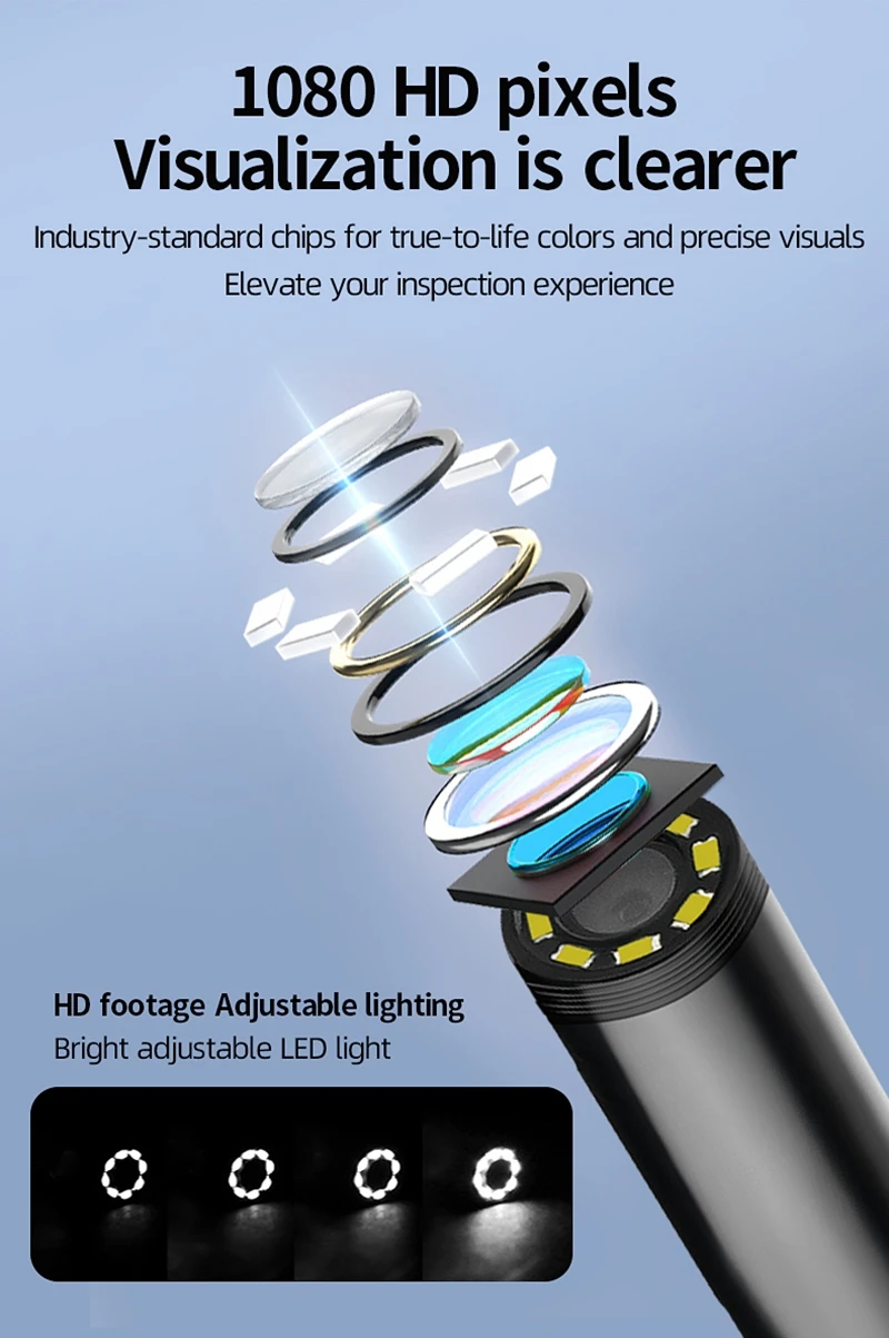 Industrial Endoscope Camera 8mm HD1080P 4.3inch IPS Screen 1080P Pipe Inspection Camera for Car Repair IP67 Waterproof 8 LEDS