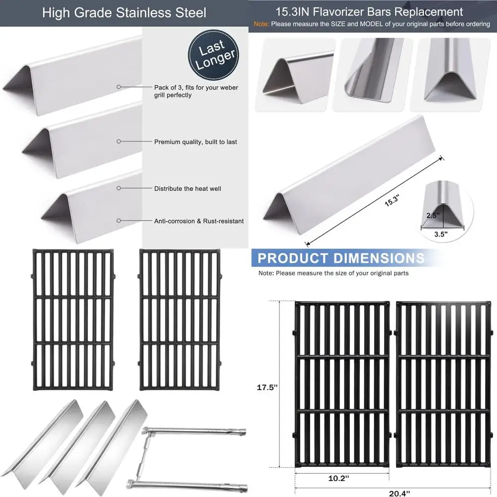 

Weber Spirit I/II 200 Front Control BBQ Parts: Stainless Steel Flavorizer Bars, Burners, and Grid Grates for E210, E220, S210, S