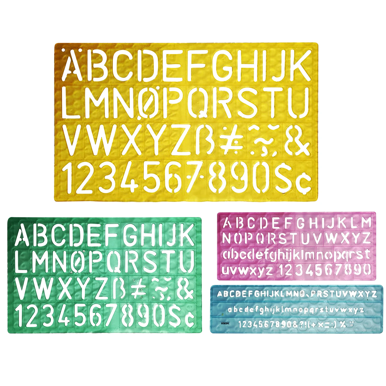 4pcs For Kids Painting Drawing Template Plastic Ruler Learning Home School Assorted Colors Translucent Alphabet Letter Stencil