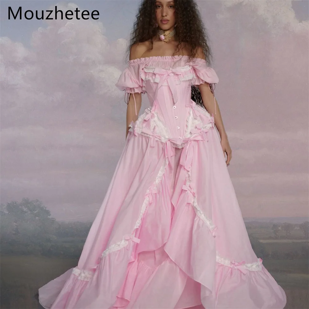 

Mouzhetee Elegant A-Line Pink Lace Evening Dresses Formal Party Gowns for Women Simplet Pleat Prom Gown Customized 2026