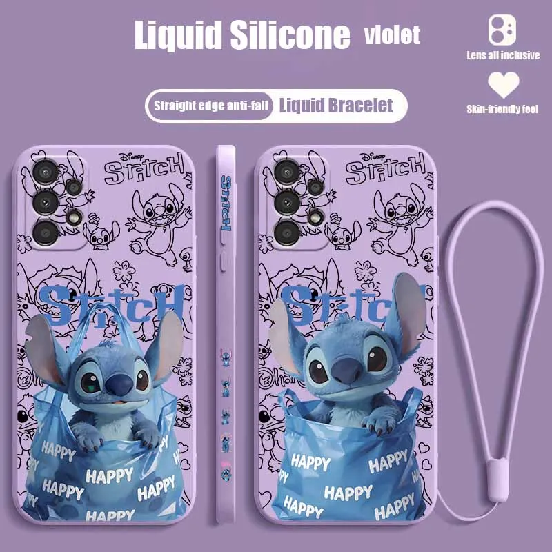 Disney New Model Stitch Cover For Samsung S26 S25 Edge S24 S23 S22 S21 S20 Ultra Plus Liquid Left Rope Silicone Funda Phone Case