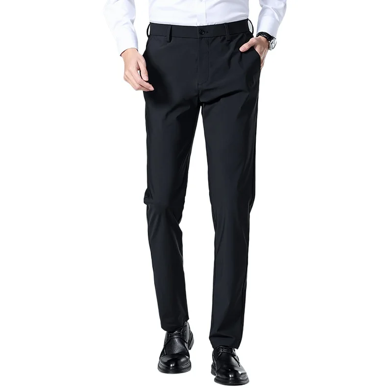 

Mens No-Iron Stretch Dress Pants 2026 Fashion Slim Fit Wrinkle Free Ice Silk Formal Office Business Casual Straight Trousers Man