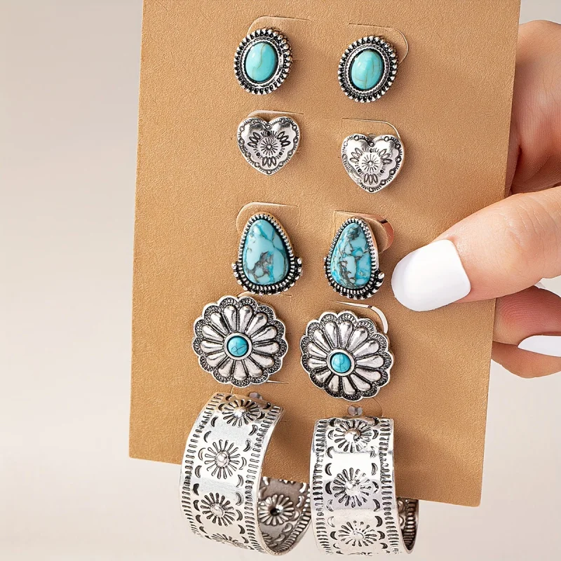 

Five pairs of vintage turquoise stud earrings