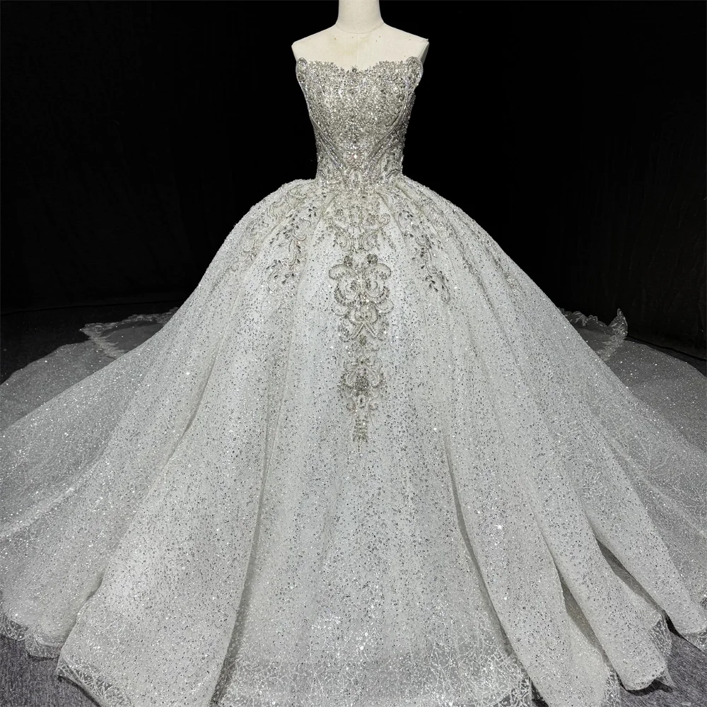 

Elegant Sweetheart Wedding Dress Sleeveless Embroidery Crystal Sequined Lace-Up Back Customizable Women's Bridal Gown