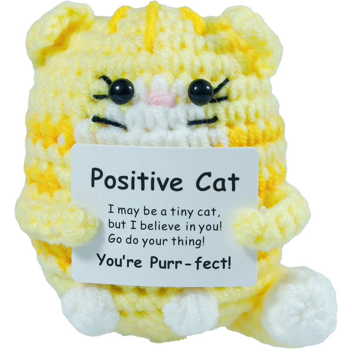 Funny Crochet Positive Cat Doll With Card Home Room Decoration Handmade Knitted Cat Christmas Doll Ornament Christmas Party Gift - view 3