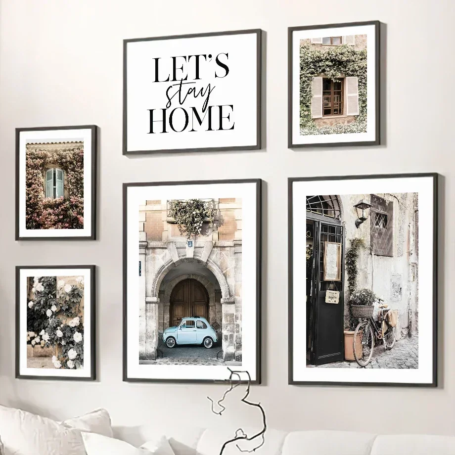 Canvas Door Car Street Landscape Roses Quotes Painting Nordic Posters and Prints Wall Pictures for Living Room Decor