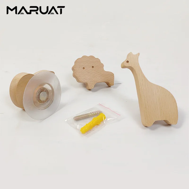 Wooden Hooks Animal Room Decor Children Room Wall Keychain Coat Hook Cabinet Handle Hanger Kitchen Accessories Furniture Handles