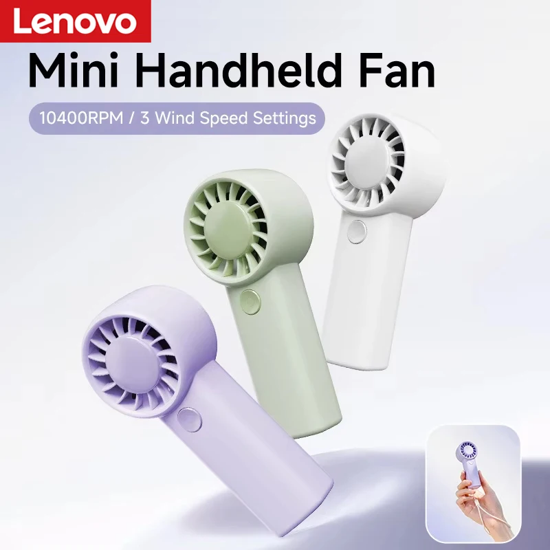 Lenovo Mini Handheld Fan 3-Speed Portable Rechargeable Ultra-Light Fan 10400RPM Strong Wind Pocket Fan for Travel Outdoor