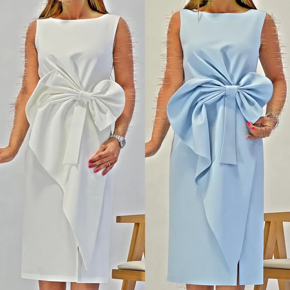 Индивидуальные современные стильные простые трикотажные платья с бантом и прямым вырезом миди на заказ платья для особых случаев доступны размеры в стиле ретро