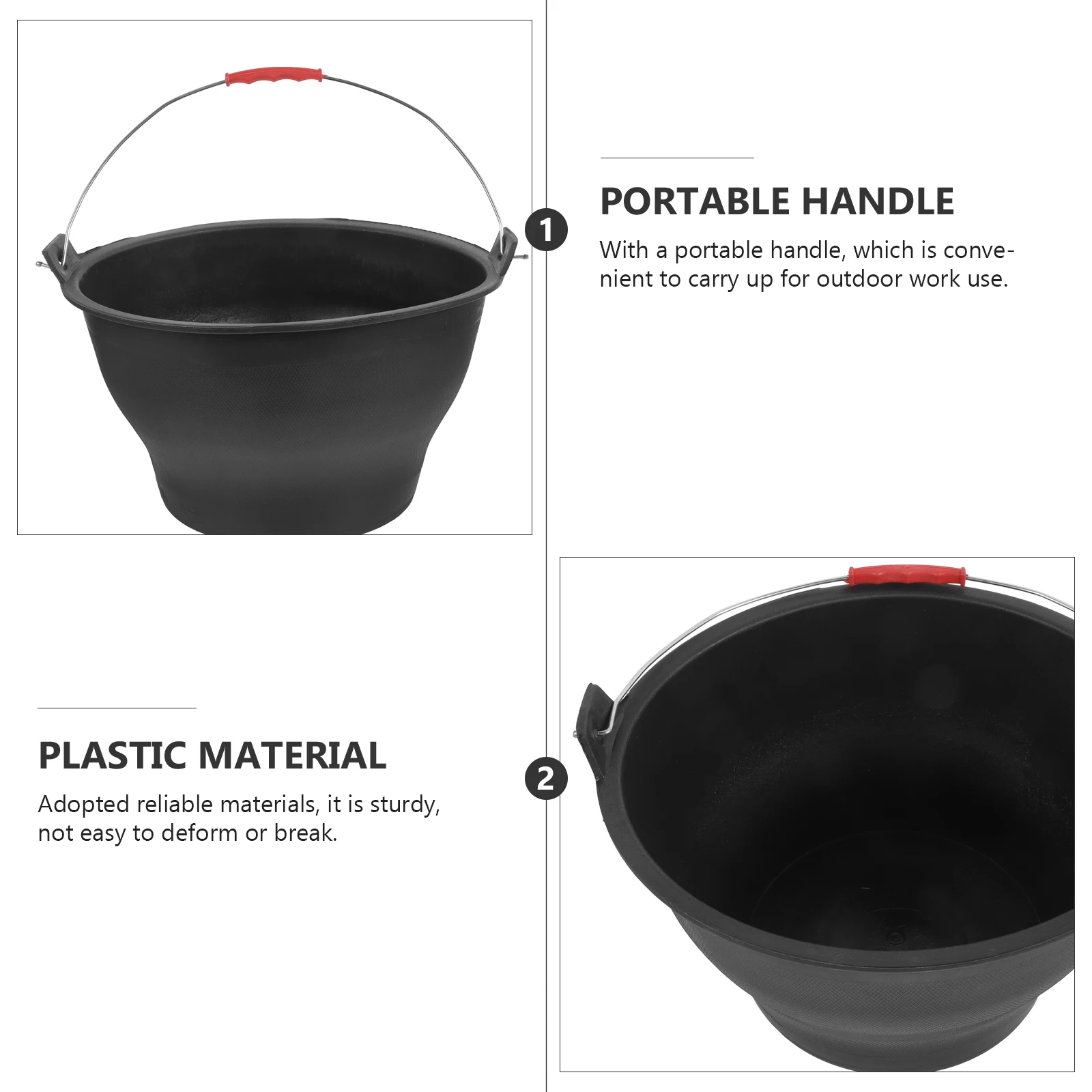 

Small Grey 30cm Opening 17cm Bottom 17.5cm Height Portable Handle Construction Mixing Bucket Cement Storage Heavy Duty Rubber