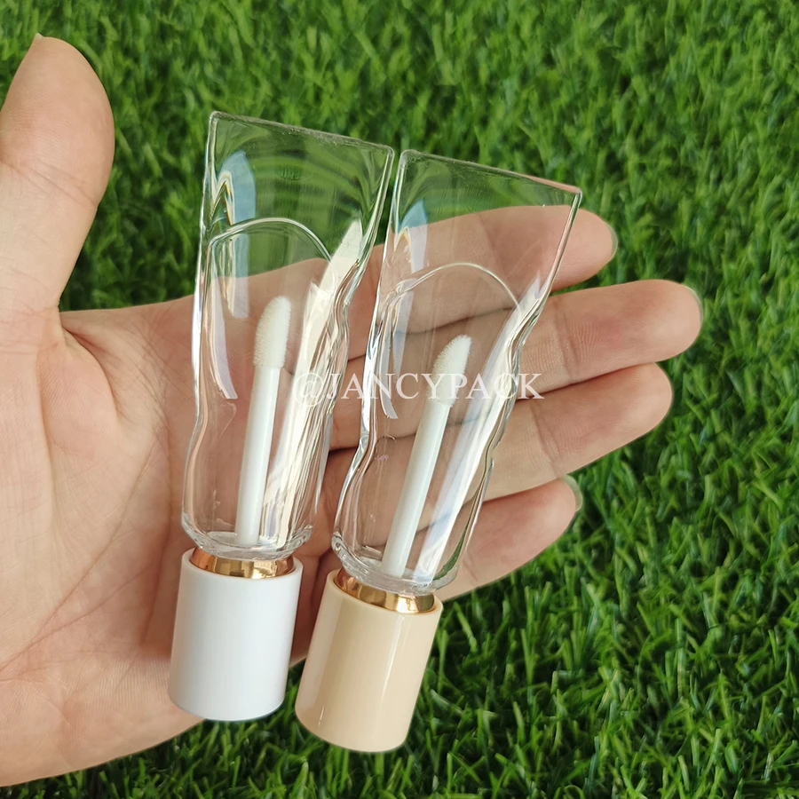 Atacado rosa nude creme dental design 4ml personalizado vazio brilho labial garrafa matiz tubo vazio com escova