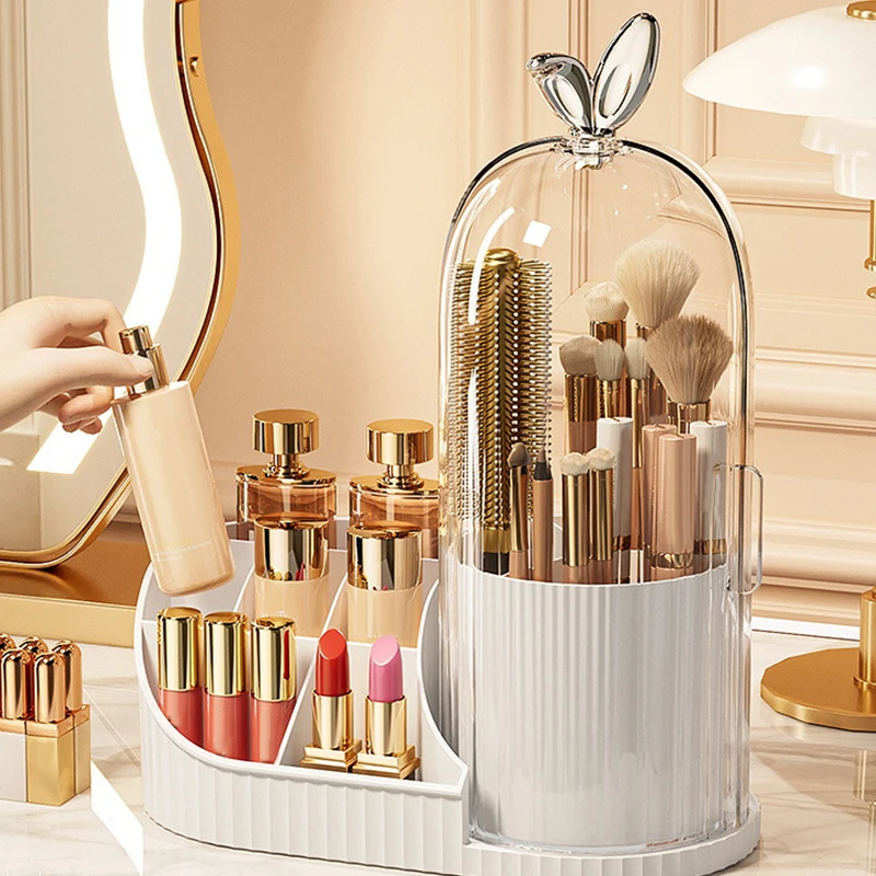 1Pc 360° Rotating Makeup Brush Holder Cosmetic Organizer Waterproof Lipstick Eyebrow Pencil Eye Shadow Dustproof Clear Lid