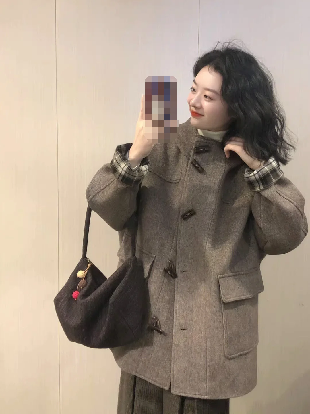 

plus Size 300 Pou Women's Woolen Coat Autumn Winter Warm Snaps Outerwear Japanese Sweet Sle Loose Fit Polyester Fiber