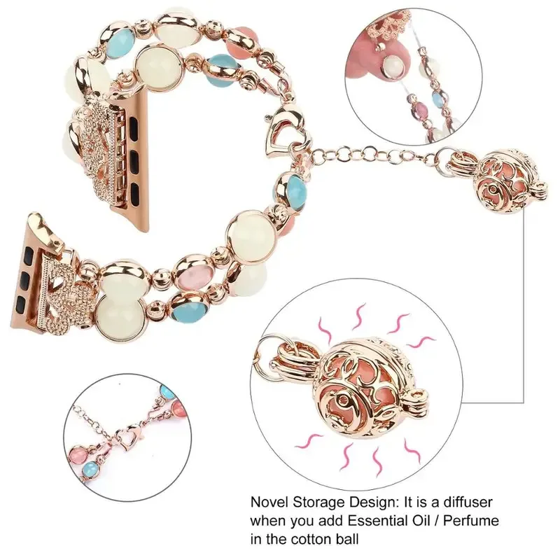 Pulseira para apple watch band 40mm 41mm 38mm 45mm 44mm 49mm feminino noite luminosa pérola pulseira iwatch série 9 8 7 3 se 6 ultra 2