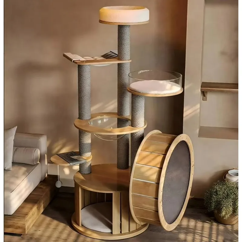 Premium Large Wooden Cat Exercise Wheel Indoor Cat Running Wheel Playful Cat Treadmill for Active Cats Home