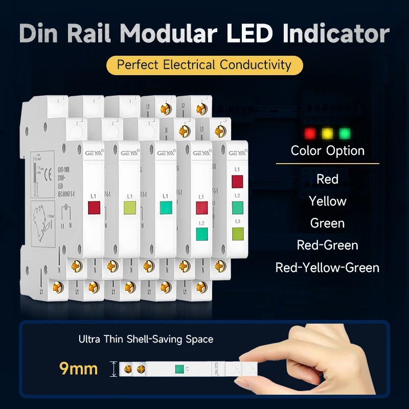GEYA GYD Din Rail Indicator Light 230V LED Signal Lamp Dual Pilot Lights Modular Indicator  Red Green Yellow Led Signal Light