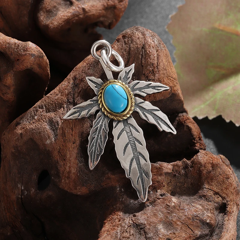 

Retro Turquoise Fashion Maple Leaf Pendant Necklace Lucky Hip Hop Jewelry Gift for Men and Women