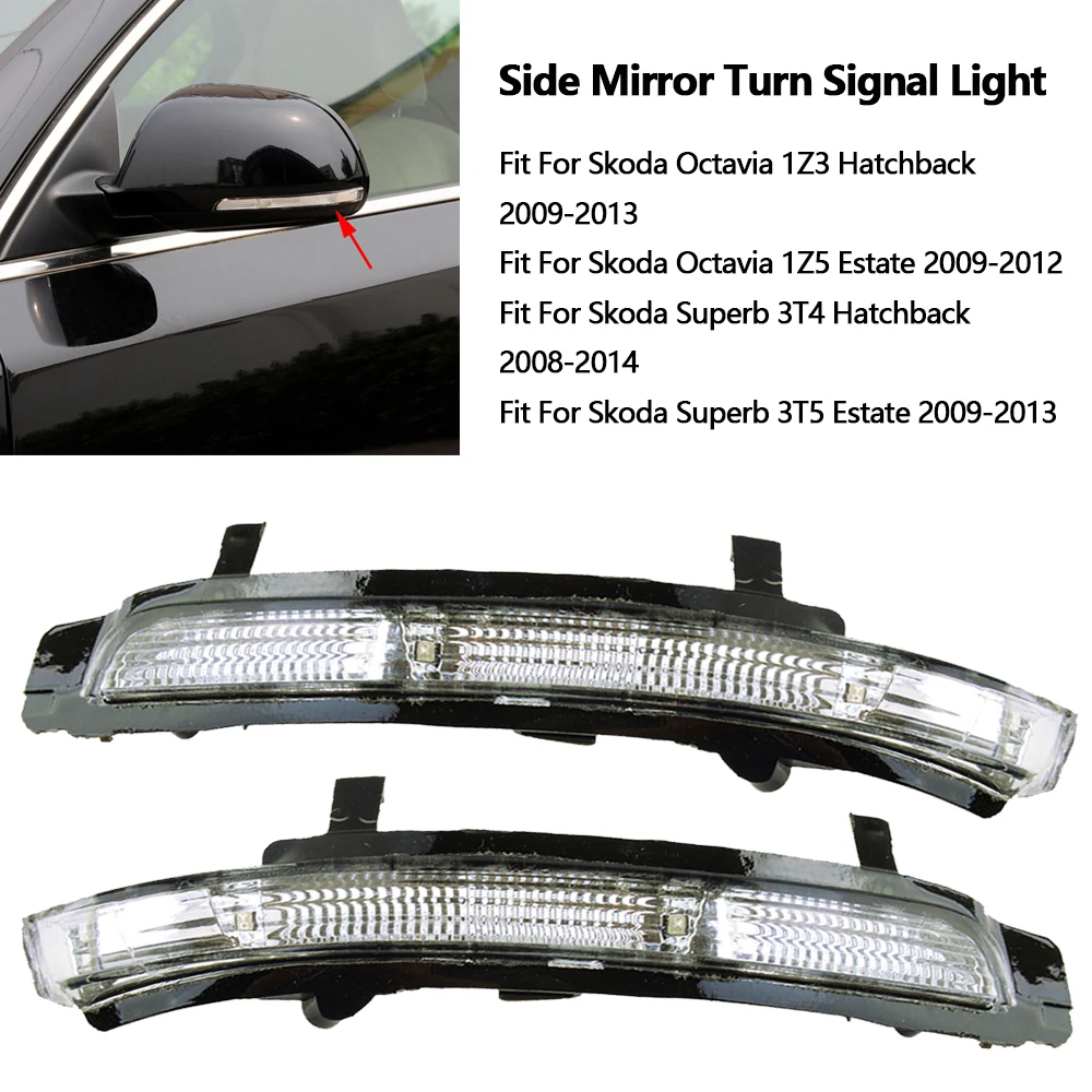 

3T0949102 3T0949101 Yellow Always-On Black Mirror LED Turn Signals on the Left/Right For 2009-2013 Skoda Octavia Car Accessories