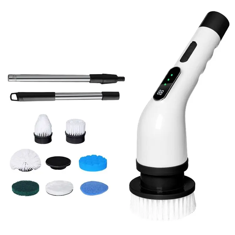 A56T-Multifunctional 9 Pieces Electric Cleaning Brush Wireless Charging Telescopic Handheld Scrubber For Head Kitchen Bathroom A