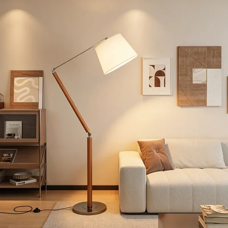 Medieval Style Living Room Rocker Arm Floor Lamp Next To Sofa Solid Wood Atmosphere Decorative Fabric Bedroom Study Reading