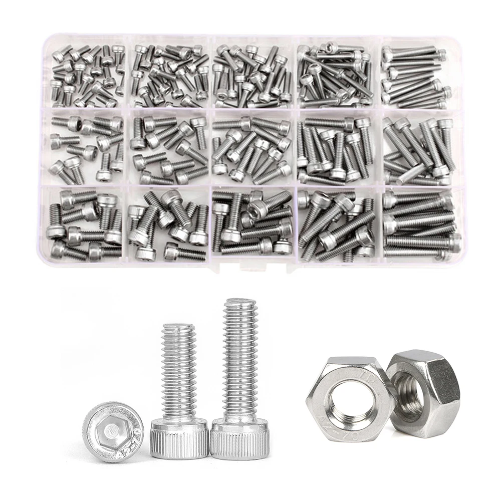 552 PCS 304 Stainless Steel Hexagon Hex Socket Cap Head Screw Bolt Nut Set Assortment Kit M2 M2.5 M3 M4 M5 M6 M8