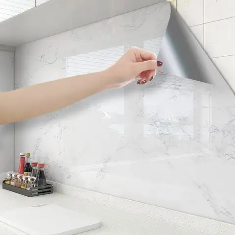 Marble Self Adhesive Wallpaper for Kitchen Vinyl Wall Stickers Waterproof Oil Proof Peel and Stick Wallpaper Cabinets Renovation